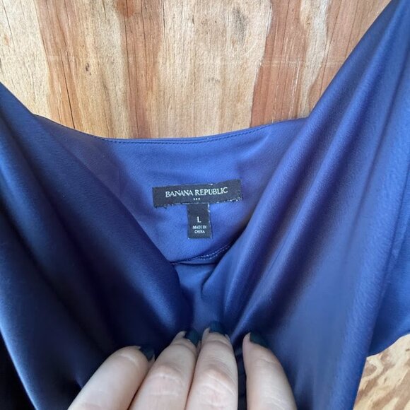 Banana Republic Blue Satin Spaghetti Strap Cocktail Dress (Size L) - Picture 2 of 4